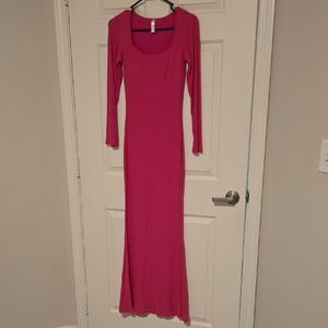 Chic Long Sleeve Pink Dress